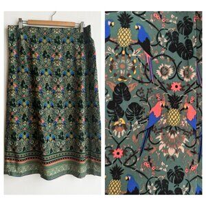 Icone Simons Tropical Parrot Floral Print Midi Skirt XL